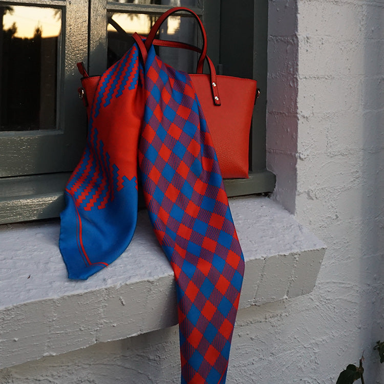 Gingham- Silk twill scarf – Lorenzo Vittani UK